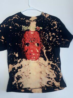 Friday The 13th Jason Mask Tee Mens Large Bleach Splatter Horror Shirt